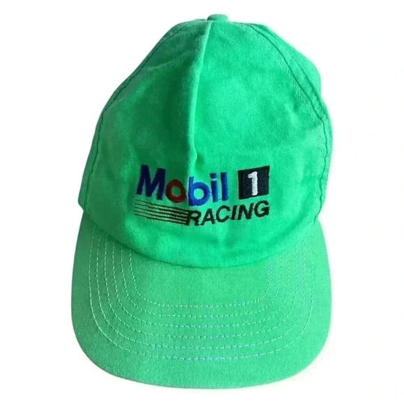Vintage 80s 90s Mobile 1 Racing Snapback Hat Cap Neon Green Stange Made in USA - Picture 2 of 9